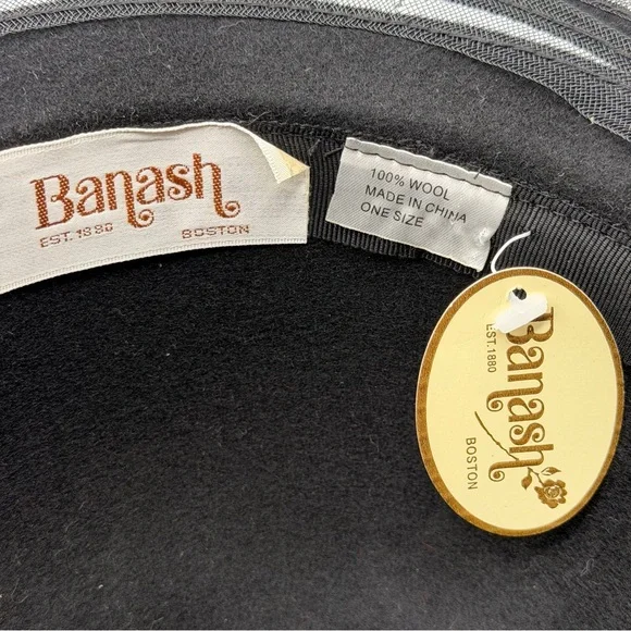 Banash Boston Wool Wide Brim Hat – Black with Ribbon Bow – NWT – Size 58 cm - Picture 10 of 10